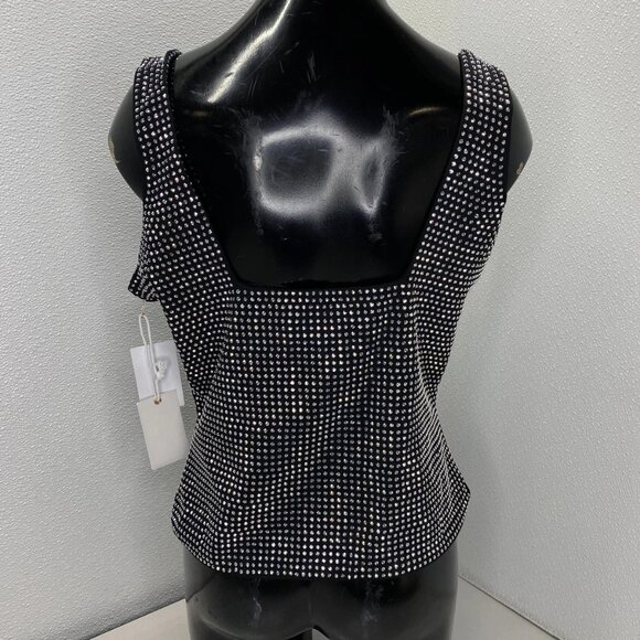 Good American Crystal Embellished Square-Neck Tank Top • Size XL • Black/Silver - Picture 9 of 11